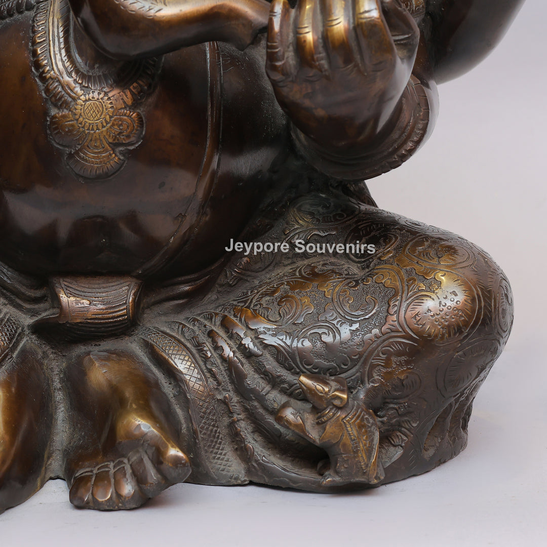 Antique Brass Lord Seated Ganesh Idol with Bronze Patina