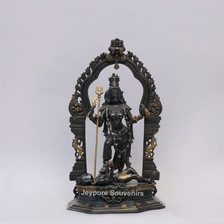 Handcrafted Brass Goddess Kali Statue with Kirtimukha Arch