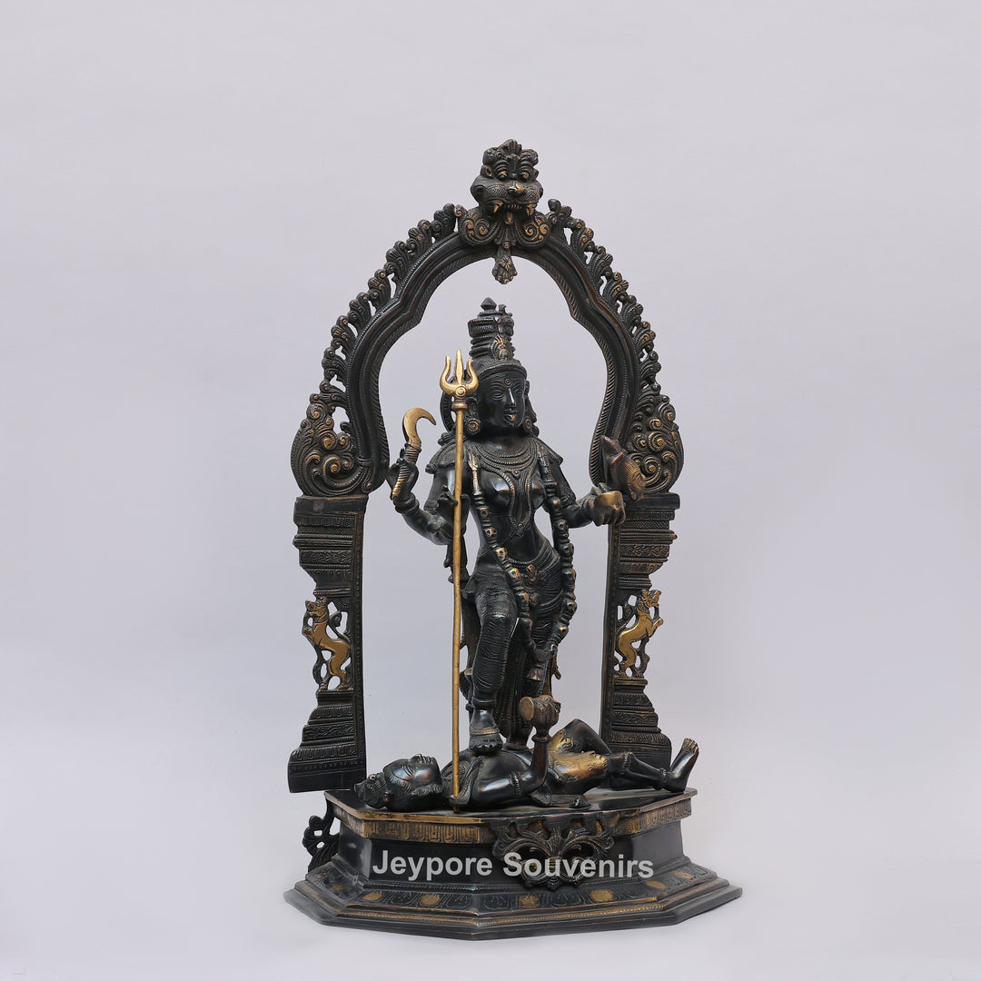 Handcrafted Brass Goddess Kali Statue with Kirtimukha Arch