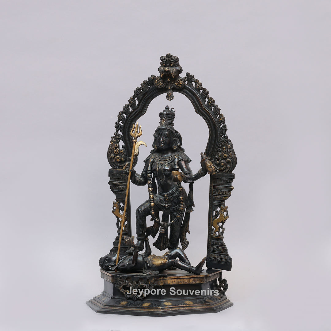 Handcrafted Brass Goddess Kali Statue with Kirtimukha Arch