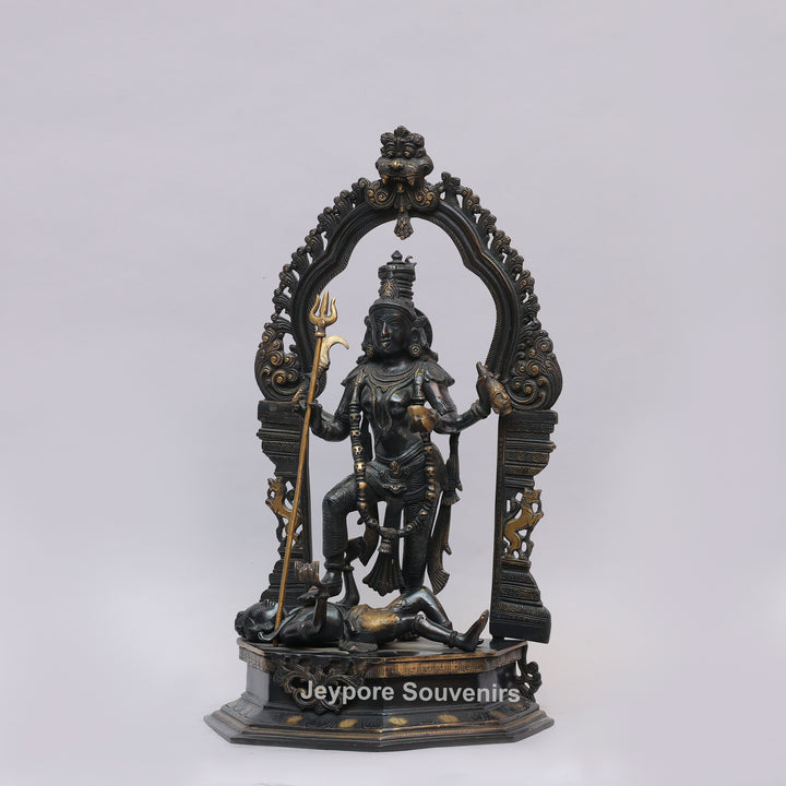 Handcrafted Brass Goddess Kali Statue with Kirtimukha Arch