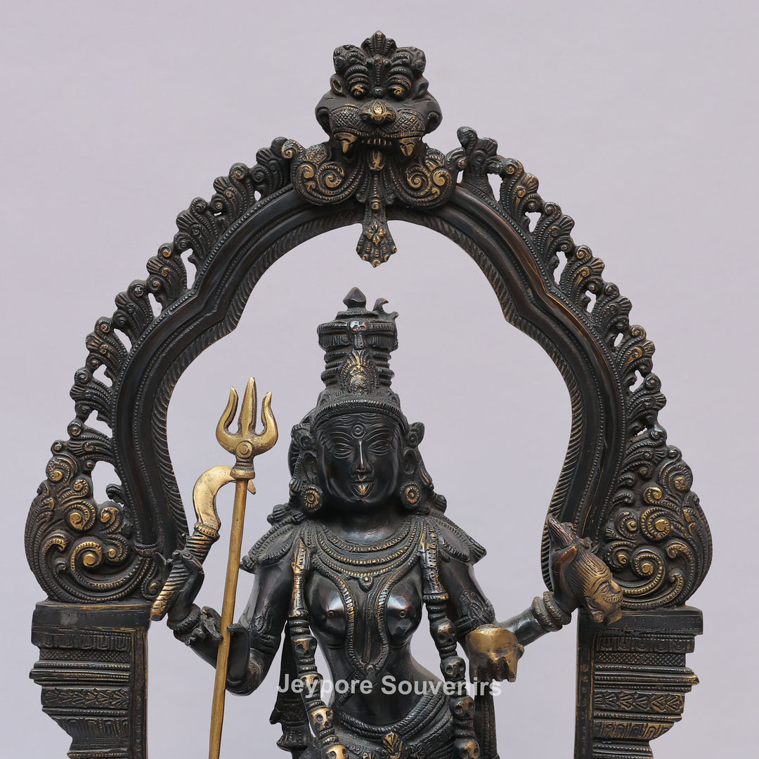 Handcrafted Brass Goddess Kali Statue with Kirtimukha Arch