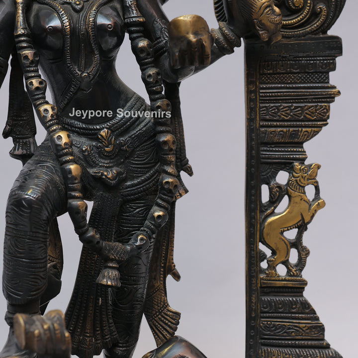 Handcrafted Brass Goddess Kali Statue with Kirtimukha Arch