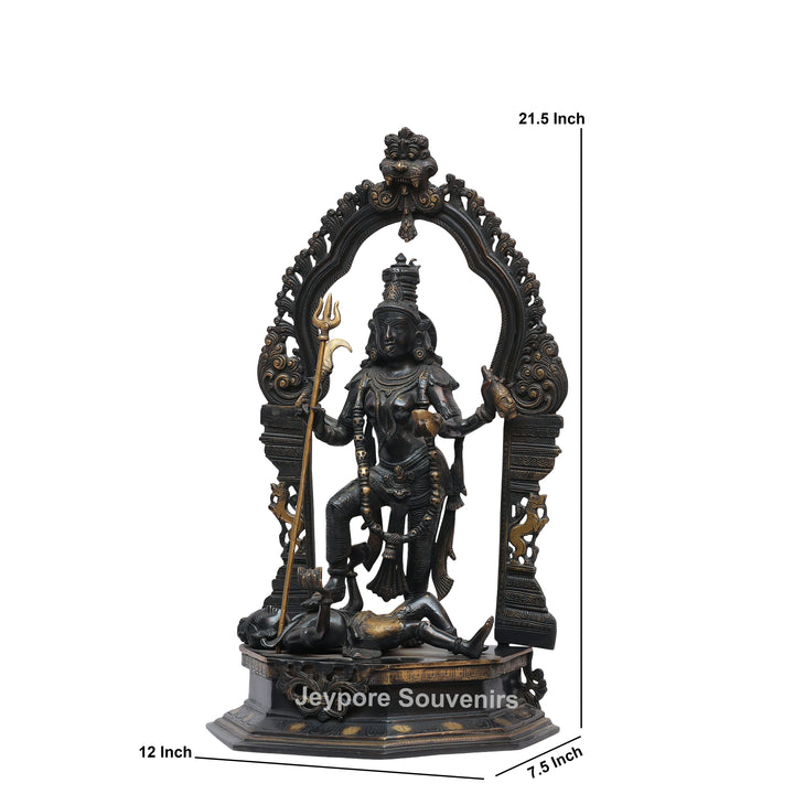 Handcrafted Brass Goddess Kali Statue with Kirtimukha Arch