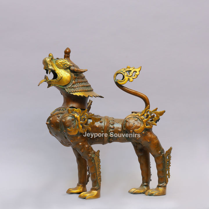 Handcrafted Brass Himalayan Tibetan Snow Lion Statue