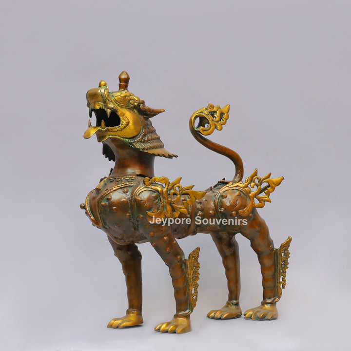 Handcrafted Brass Himalayan Tibetan Snow Lion Statue