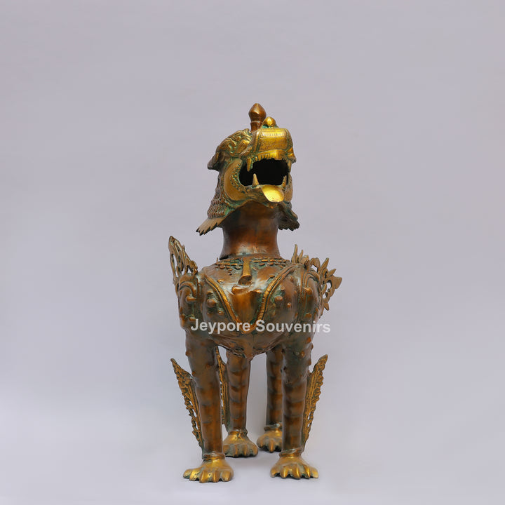 Handcrafted Brass Himalayan Tibetan Snow Lion Statue