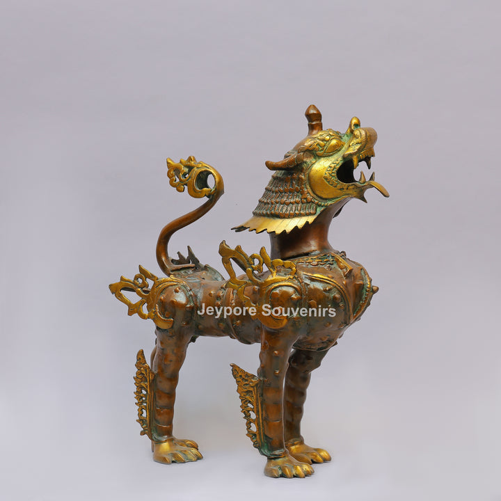 Handcrafted Brass Himalayan Tibetan Snow Lion Statue