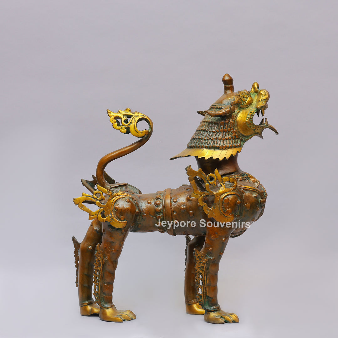 Handcrafted Brass Himalayan Tibetan Snow Lion Statue
