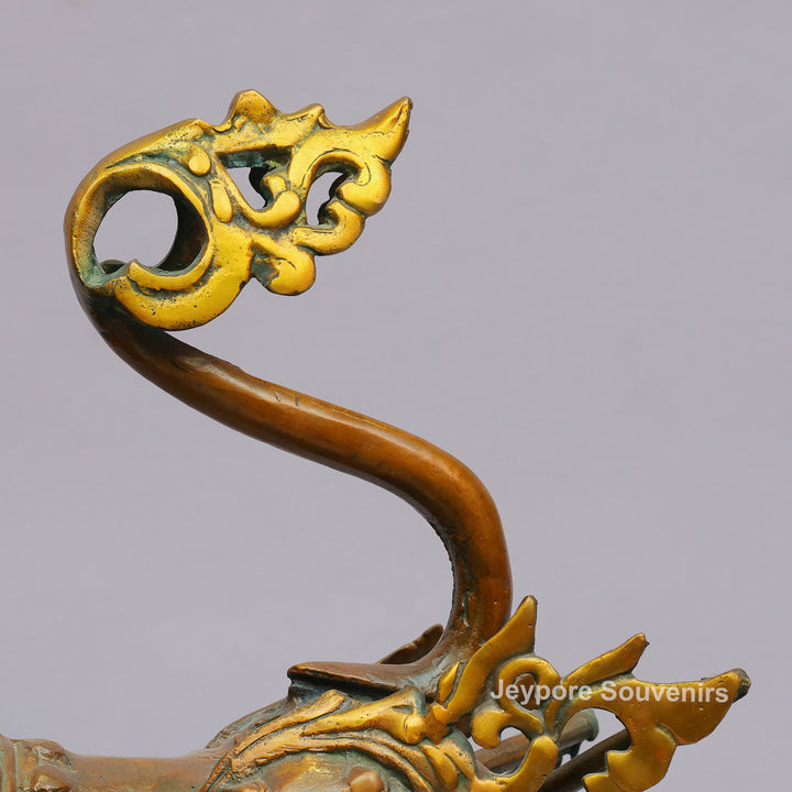 Handcrafted Brass Himalayan Tibetan Snow Lion Statue