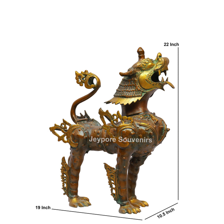 Handcrafted Brass Himalayan Tibetan Snow Lion Statue