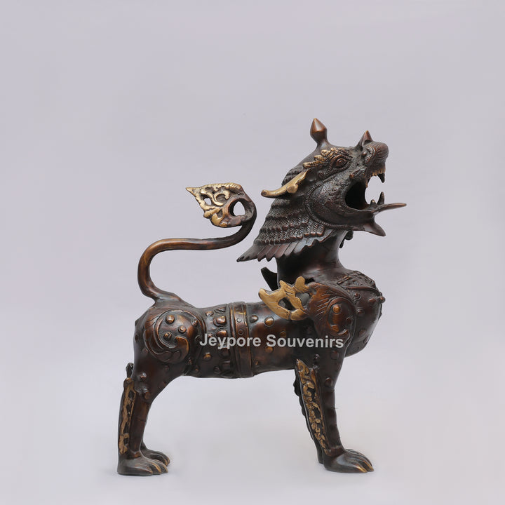 Antique Brass Himalayan Tibetan Snow Lion Statue