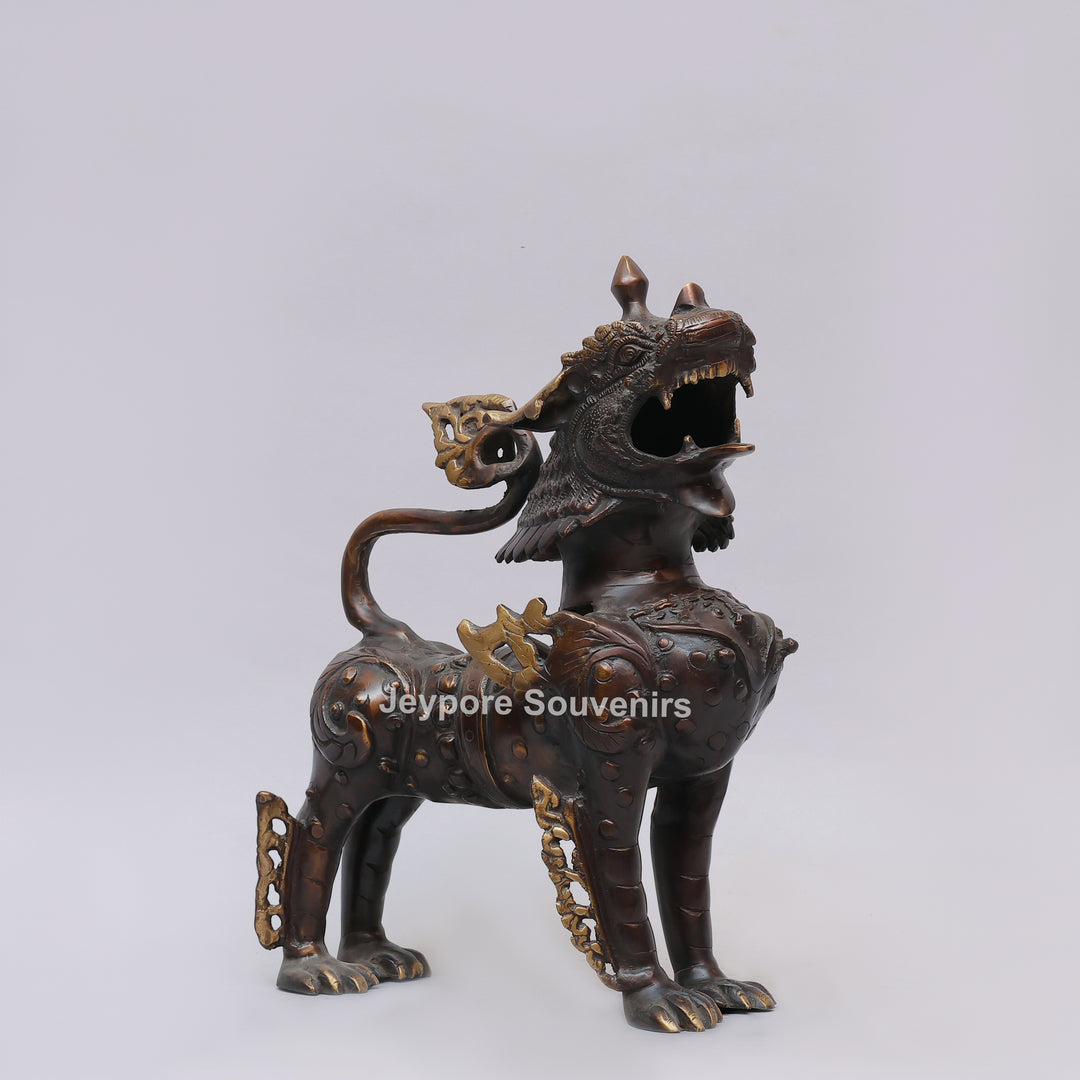Antique Brass Himalayan Tibetan Snow Lion Statue