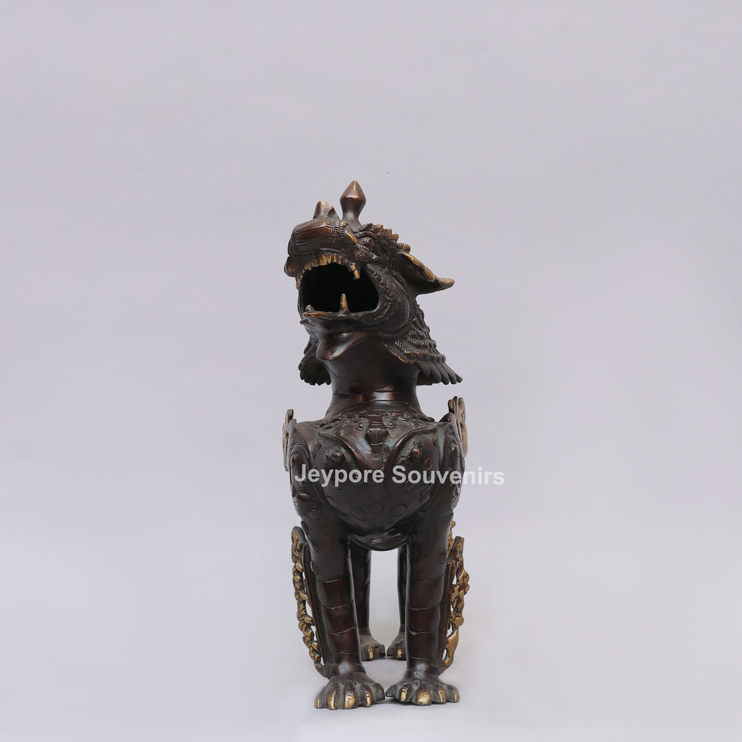 Antique Brass Himalayan Tibetan Snow Lion Statue