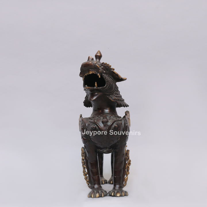 Antique Brass Himalayan Tibetan Snow Lion Statue