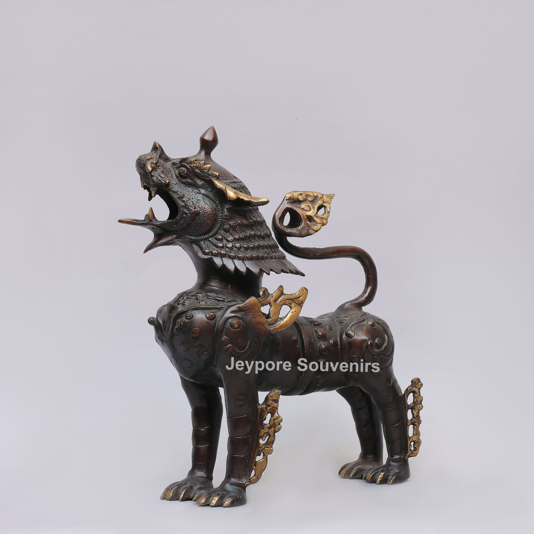 Antique Brass Himalayan Tibetan Snow Lion Statue