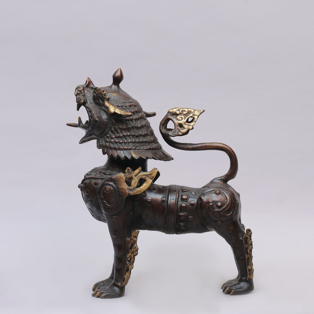 Antique Brass Himalayan Tibetan Snow Lion Statue