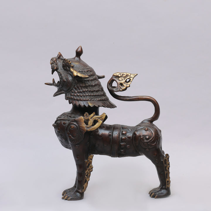 Antique Brass Himalayan Tibetan Snow Lion Statue
