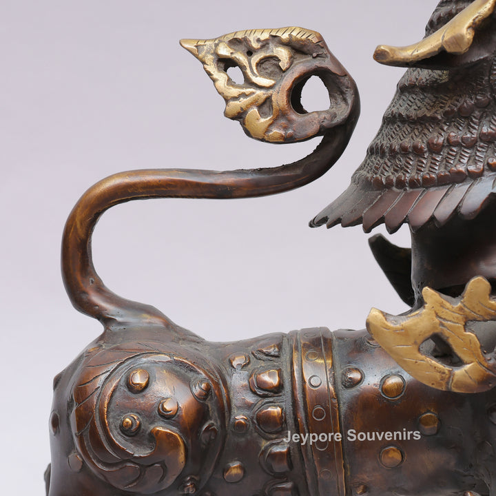 Antique Brass Himalayan Tibetan Snow Lion Statue