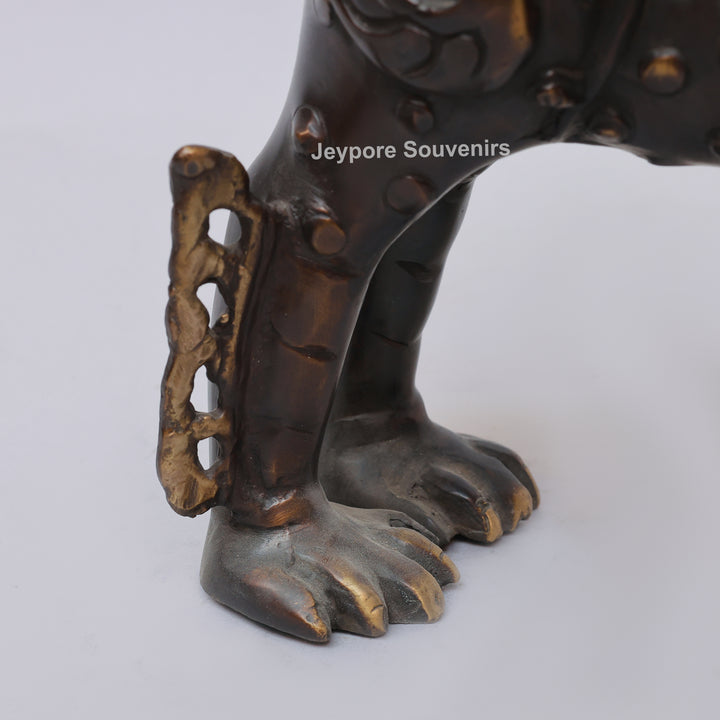 Antique Brass Himalayan Tibetan Snow Lion Statue