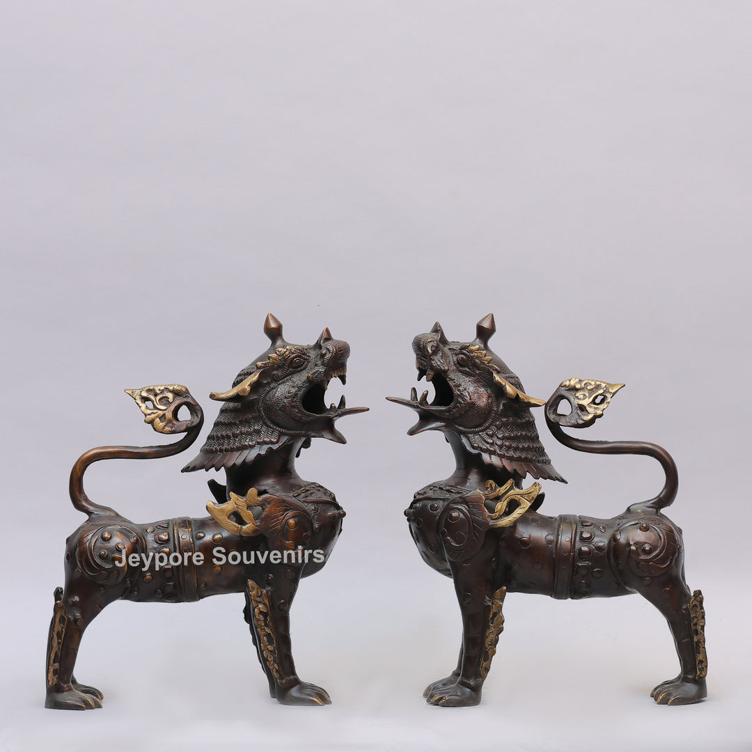 Antique Brass Himalayan Tibetan Snow Lion Statue
