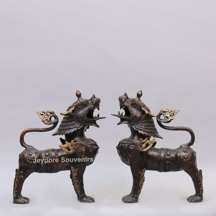 Antique Brass Himalayan Tibetan Snow Lion Statue