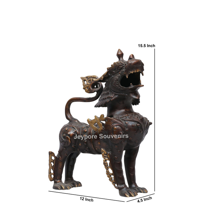 Antique Brass Himalayan Tibetan Snow Lion Statue