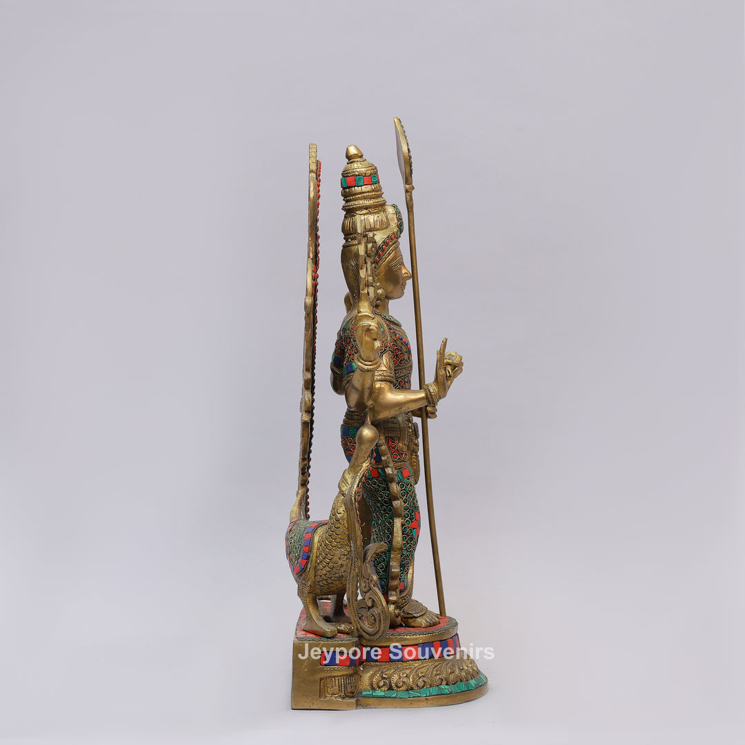 Handcrafted Brass Lord Murugan Statue (Kartikeya) with Inlay Work