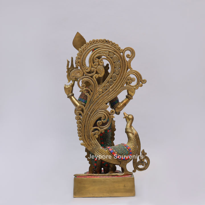 Handcrafted Brass Lord Murugan Statue (Kartikeya) with Inlay Work