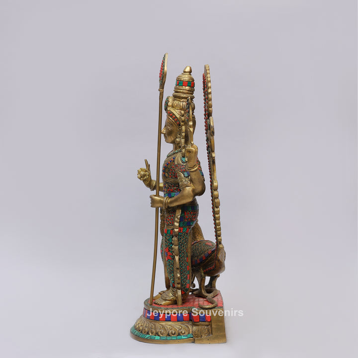 Handcrafted Brass Lord Murugan Statue (Kartikeya) with Inlay Work
