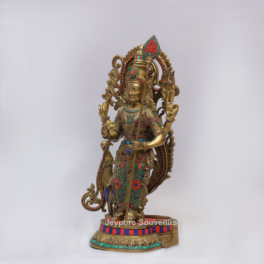 Handcrafted Brass Lord Murugan Statue (Kartikeya) with Inlay Work