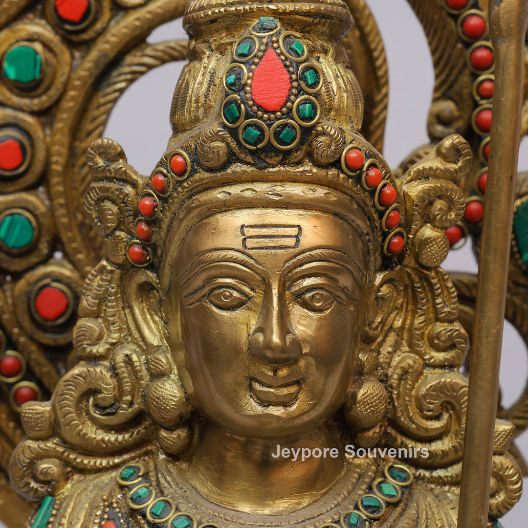 Handcrafted Brass Lord Murugan Statue (Kartikeya) with Inlay Work