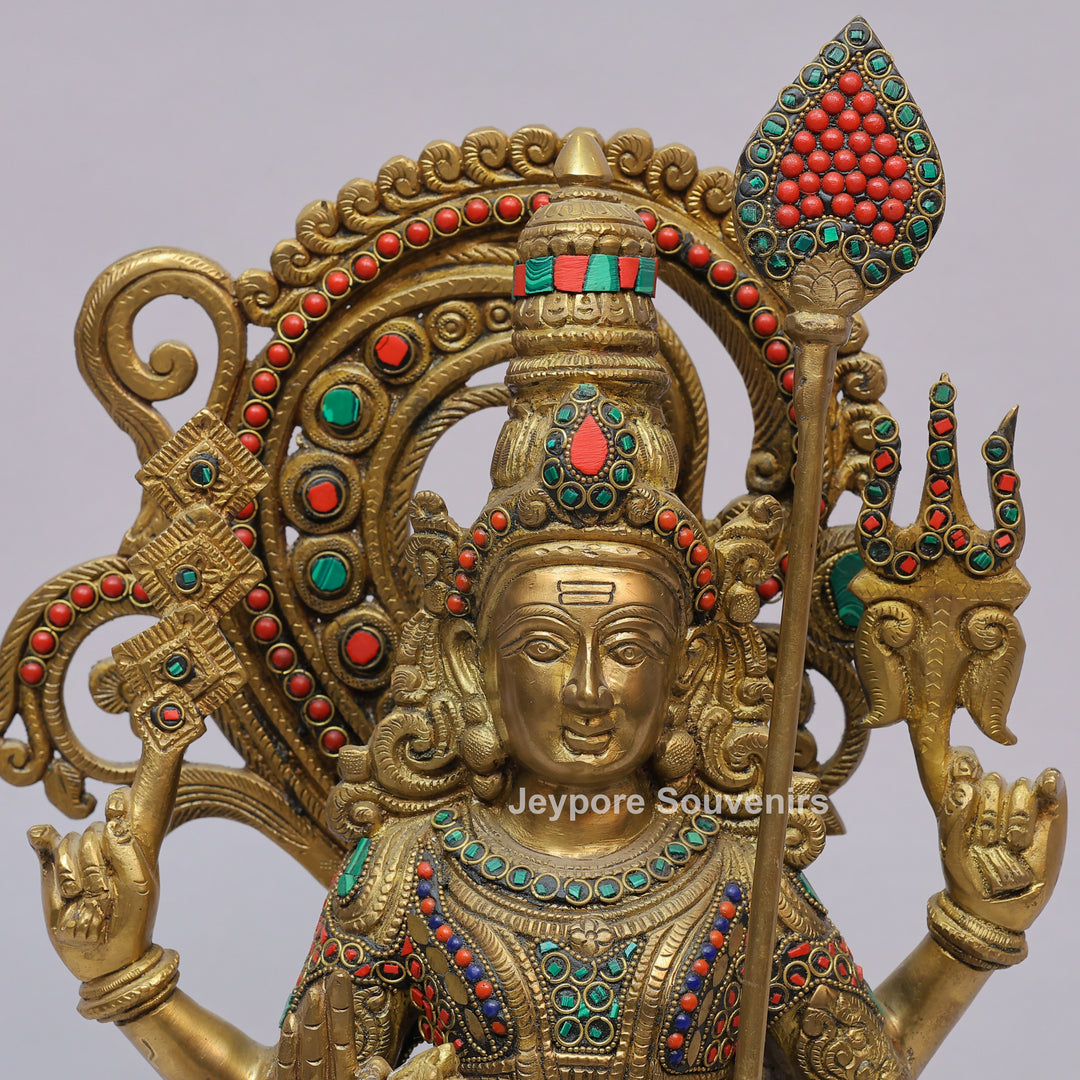 Handcrafted Brass Lord Murugan Statue (Kartikeya) with Inlay Work