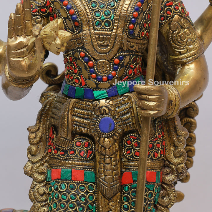 Handcrafted Brass Lord Murugan Statue (Kartikeya) with Inlay Work
