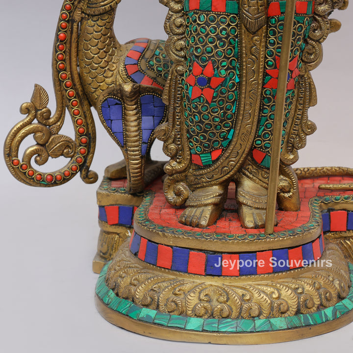 Handcrafted Brass Lord Murugan Statue (Kartikeya) with Inlay Work