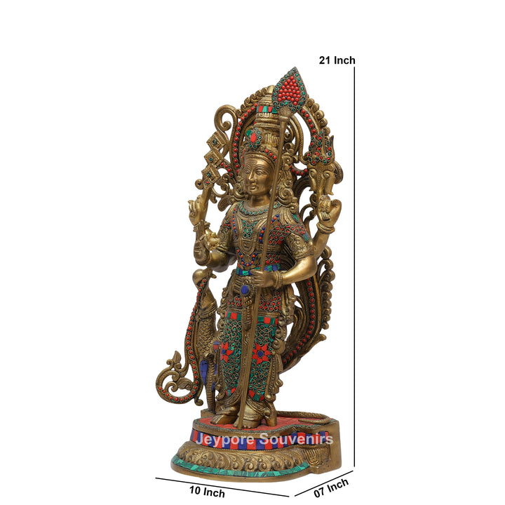 Handcrafted Brass Lord Murugan Statue (Kartikeya) with Inlay Work