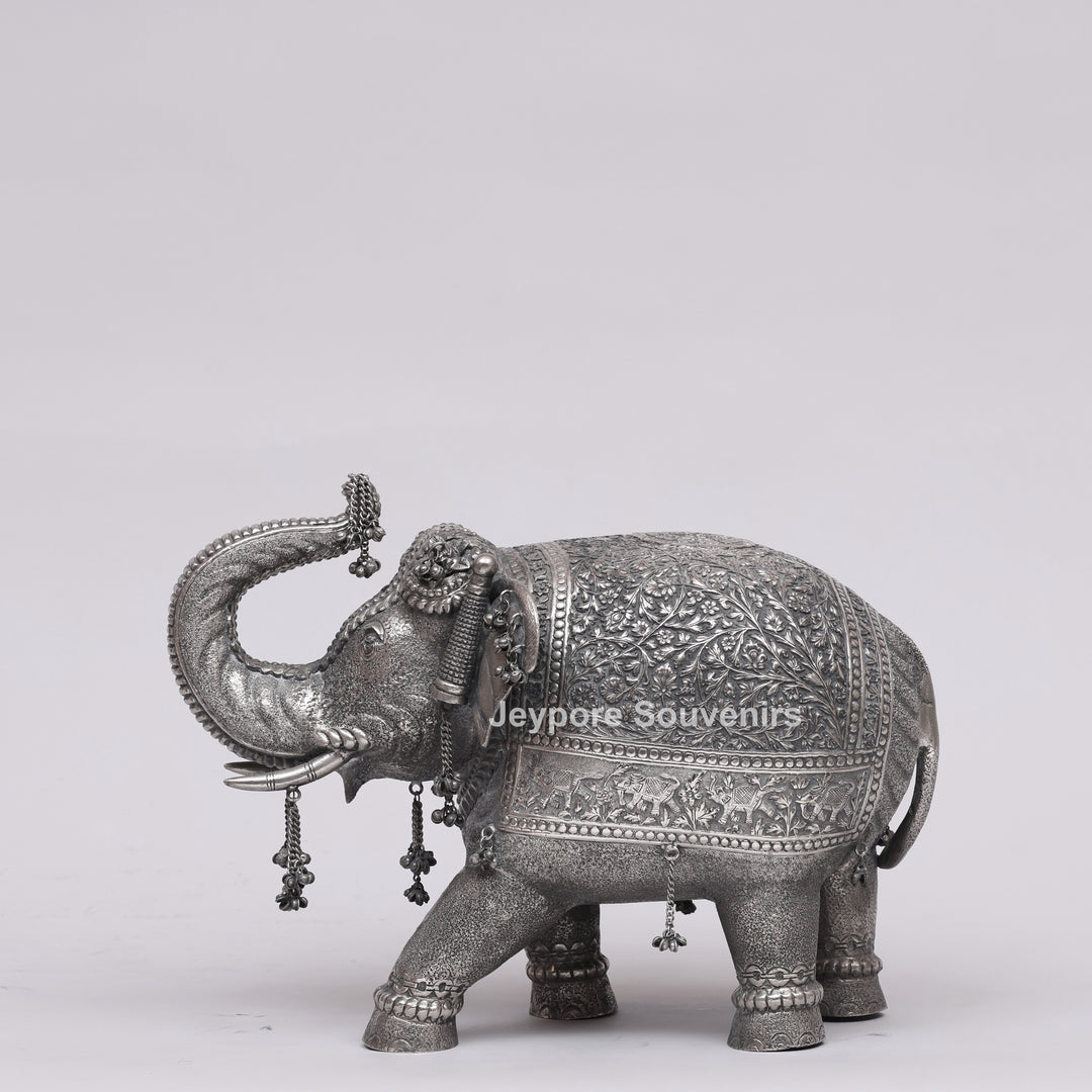 Handcrafted Silver Finish Elephant Statue for Home Décor