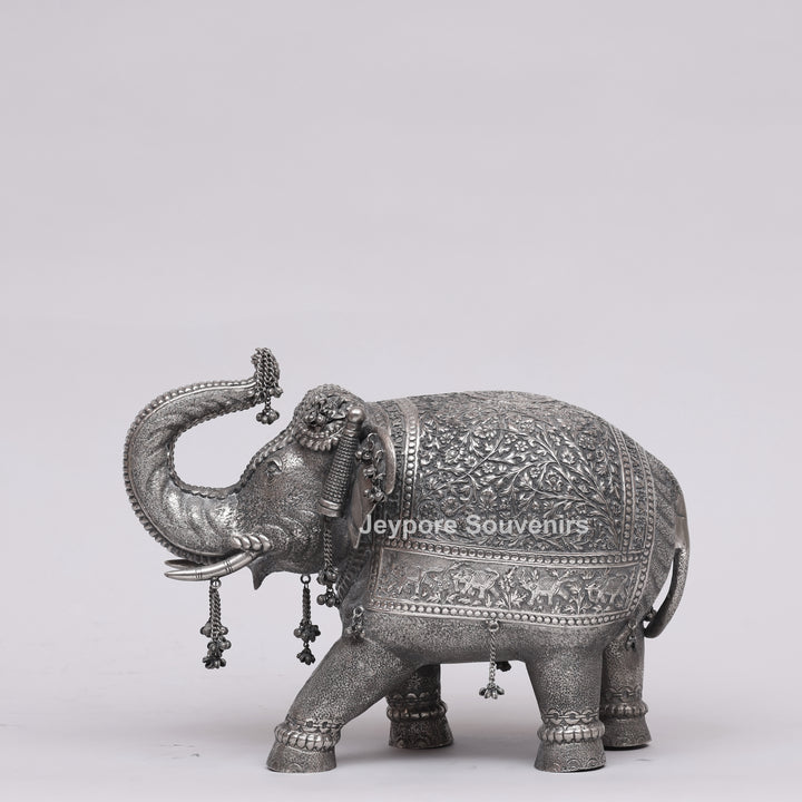 Handcrafted Silver Finish Elephant Statue for Home Décor