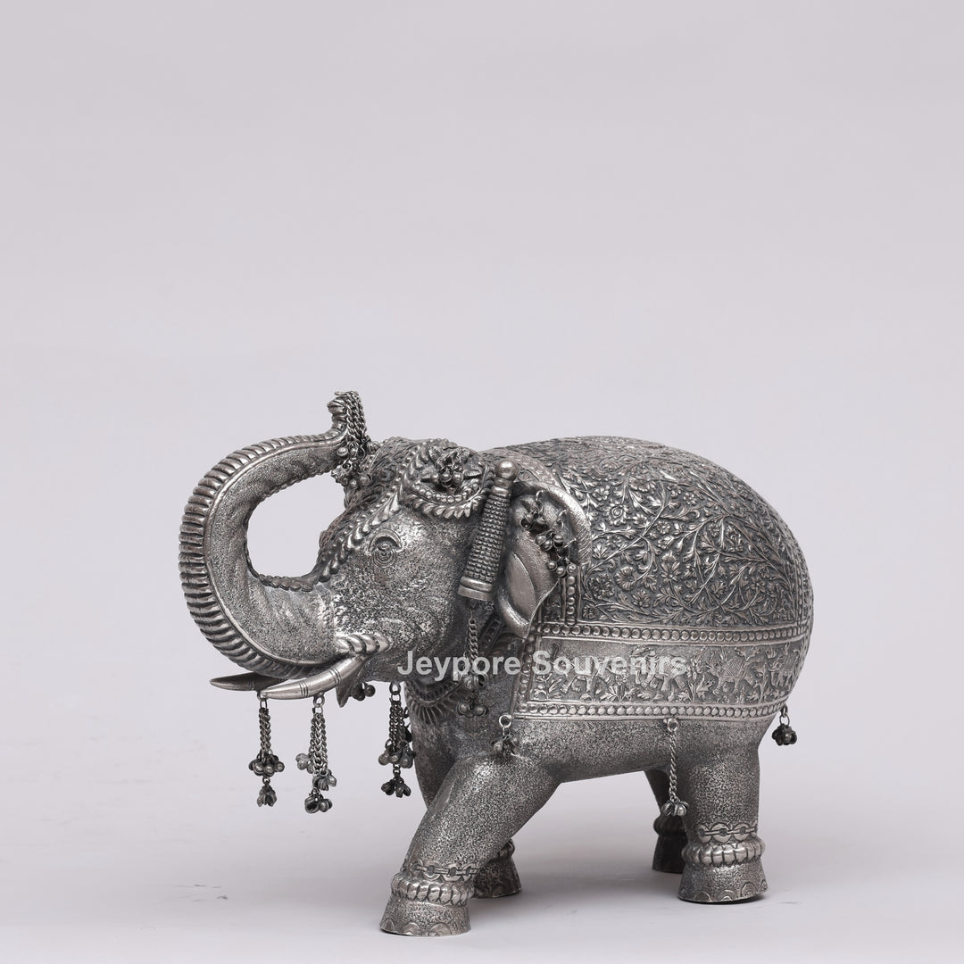 Handcrafted Silver Finish Elephant Statue for Home Décor