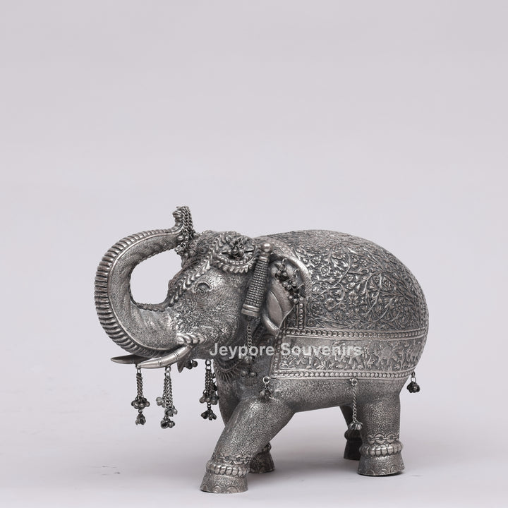 Handcrafted Silver Finish Elephant Statue for Home Décor