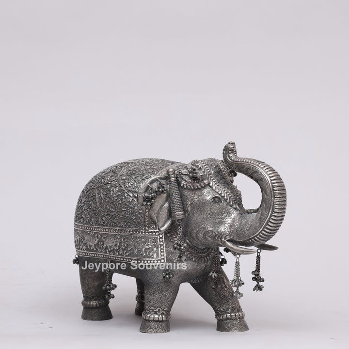 Handcrafted Silver Finish Elephant Statue for Home Décor
