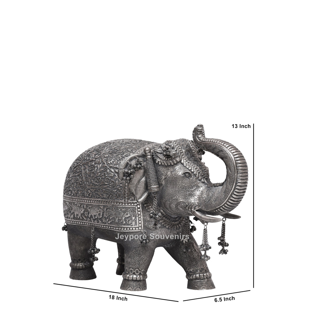 Handcrafted Silver Finish Elephant Statue for Home Décor