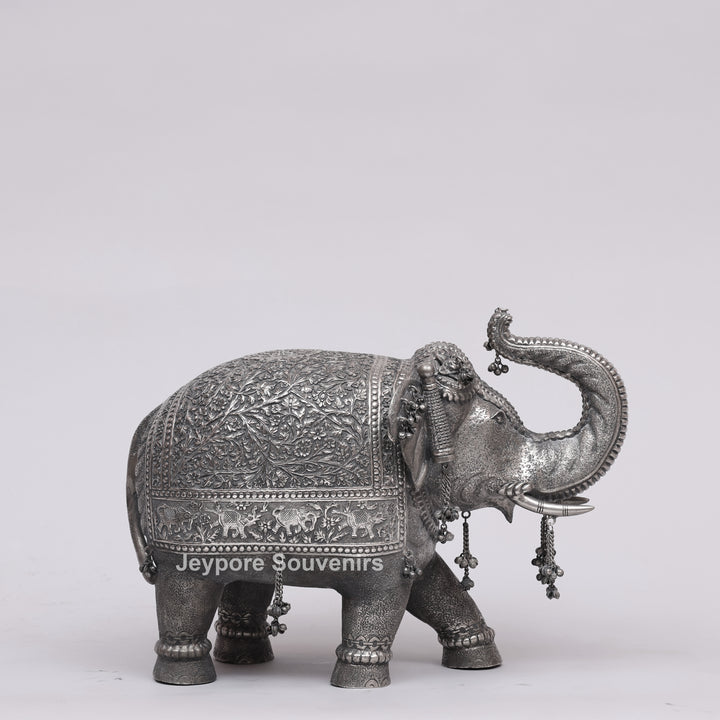 Handcrafted Silver Finish Elephant Statue for Home Décor