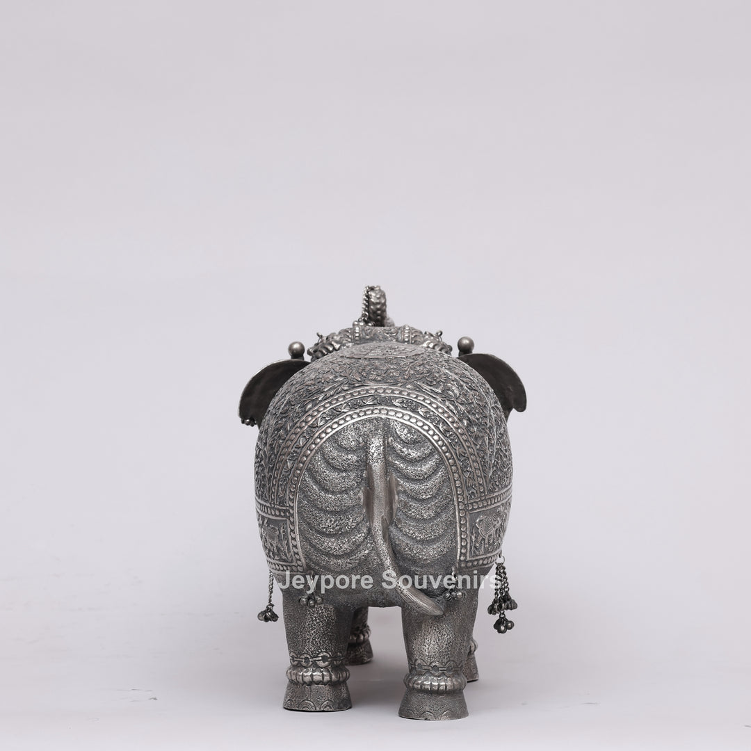 Handcrafted Silver Finish Elephant Statue for Home Décor