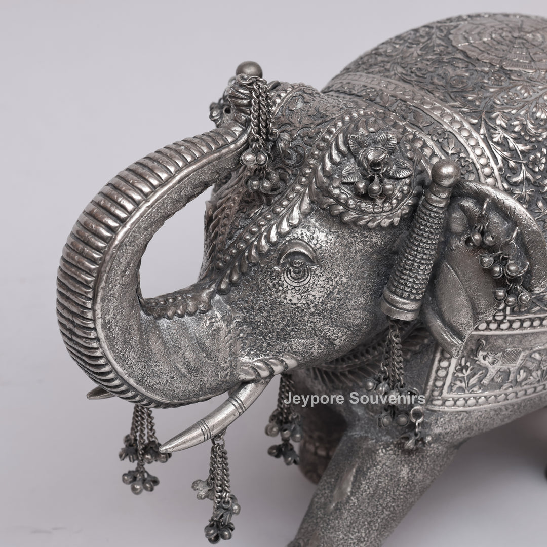 Handcrafted Silver Finish Elephant Statue for Home Décor