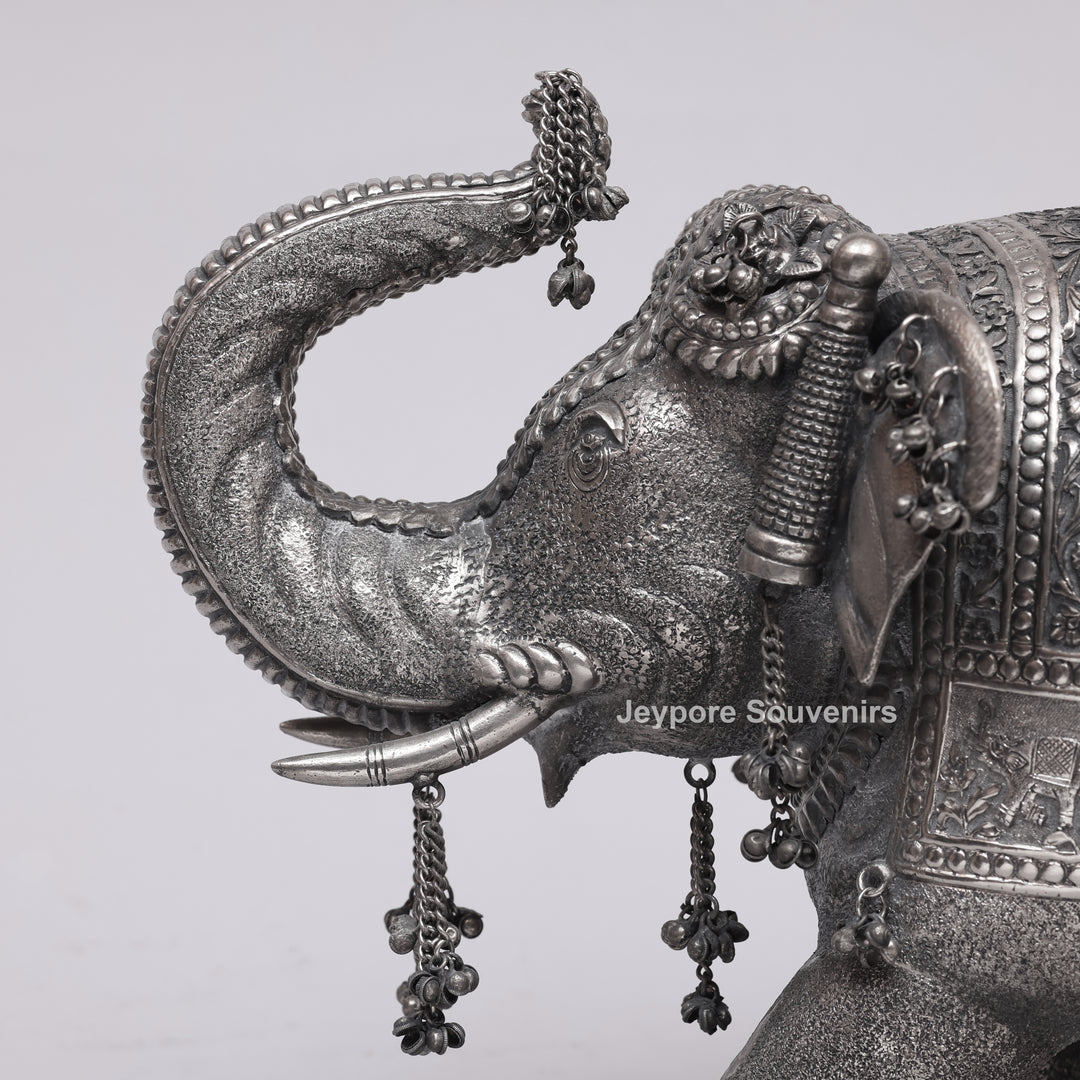 Handcrafted Silver Finish Elephant Statue for Home Décor