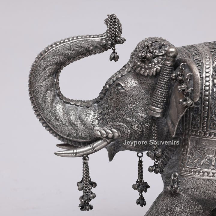 Handcrafted Silver Finish Elephant Statue for Home Décor