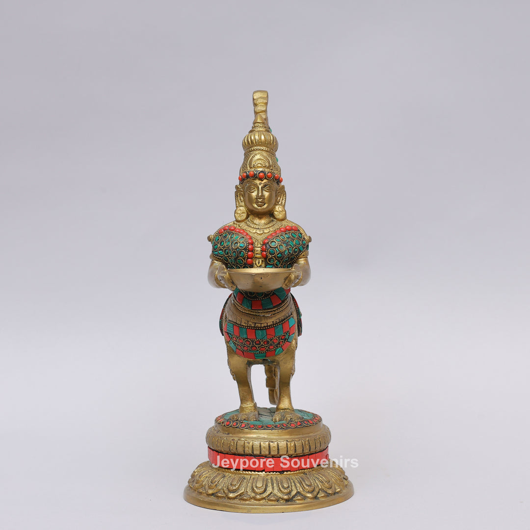 Handcrafted Brass Peacock and Lady design Oil Lamp