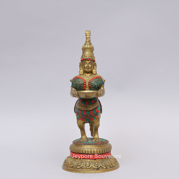 Handcrafted Brass Peacock and Lady design Oil Lamp