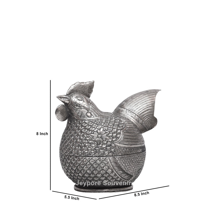 Handcrafted Cambodian Silver Polished Hen-Shaped Betel Lime Box